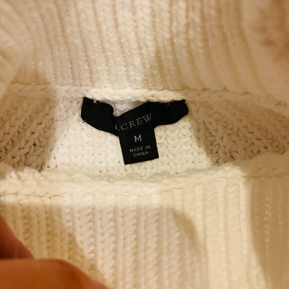 Vintage 90's J. Crew Irish Aran Fisherman Sweater White Cable Knit Turtleneck - Picture 4 of 16